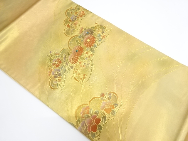 JAPANESE KIMONO / VINTAGE FUKURO OBI / SILK / KINSAI / STREAM & FLOWER